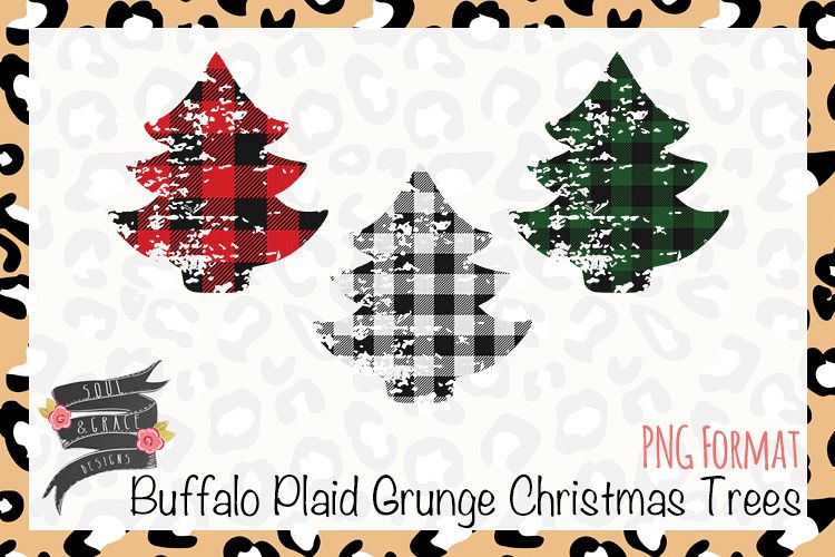 Buffalo Plaid Grunge Christmas Trees example image 1