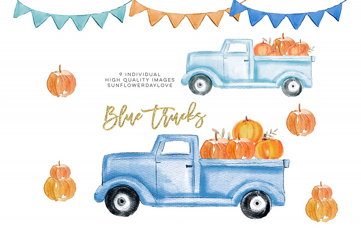 Fall Pumpkin Truck Clipart, Thanksgiving clipart example image 1