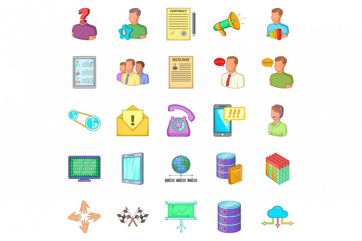 Huckster icons set, cartoon style example image 1