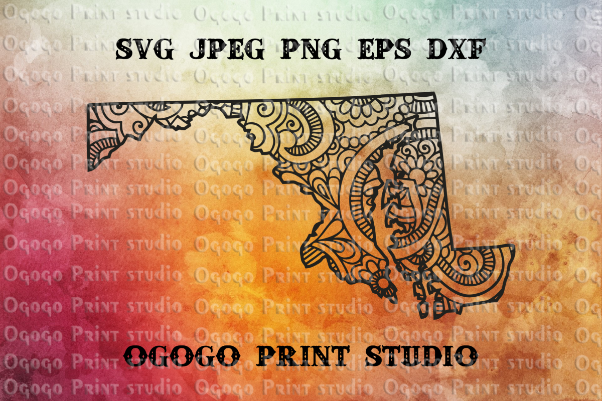 Maryland SVG, Map Zentangle SVG, Mandala svg, Travel svg example image 1