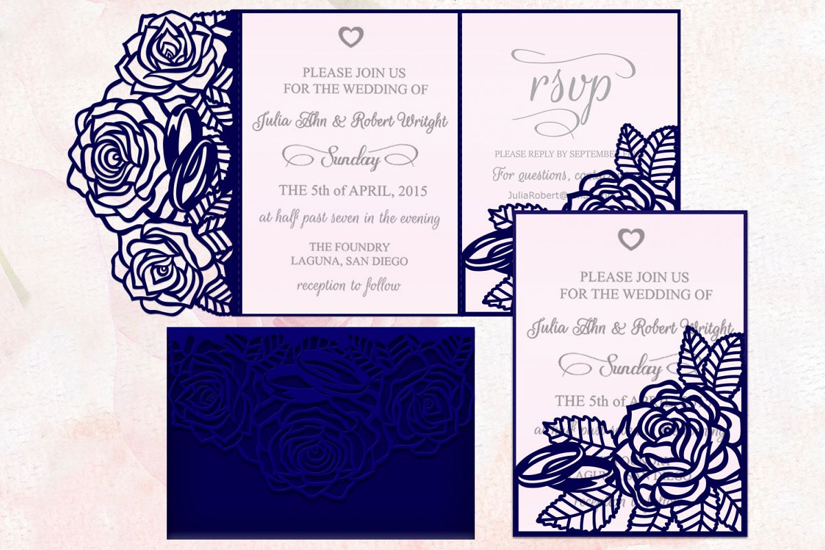 Roses wedding invitation Tri Fold Pocket Envelope set svg ...