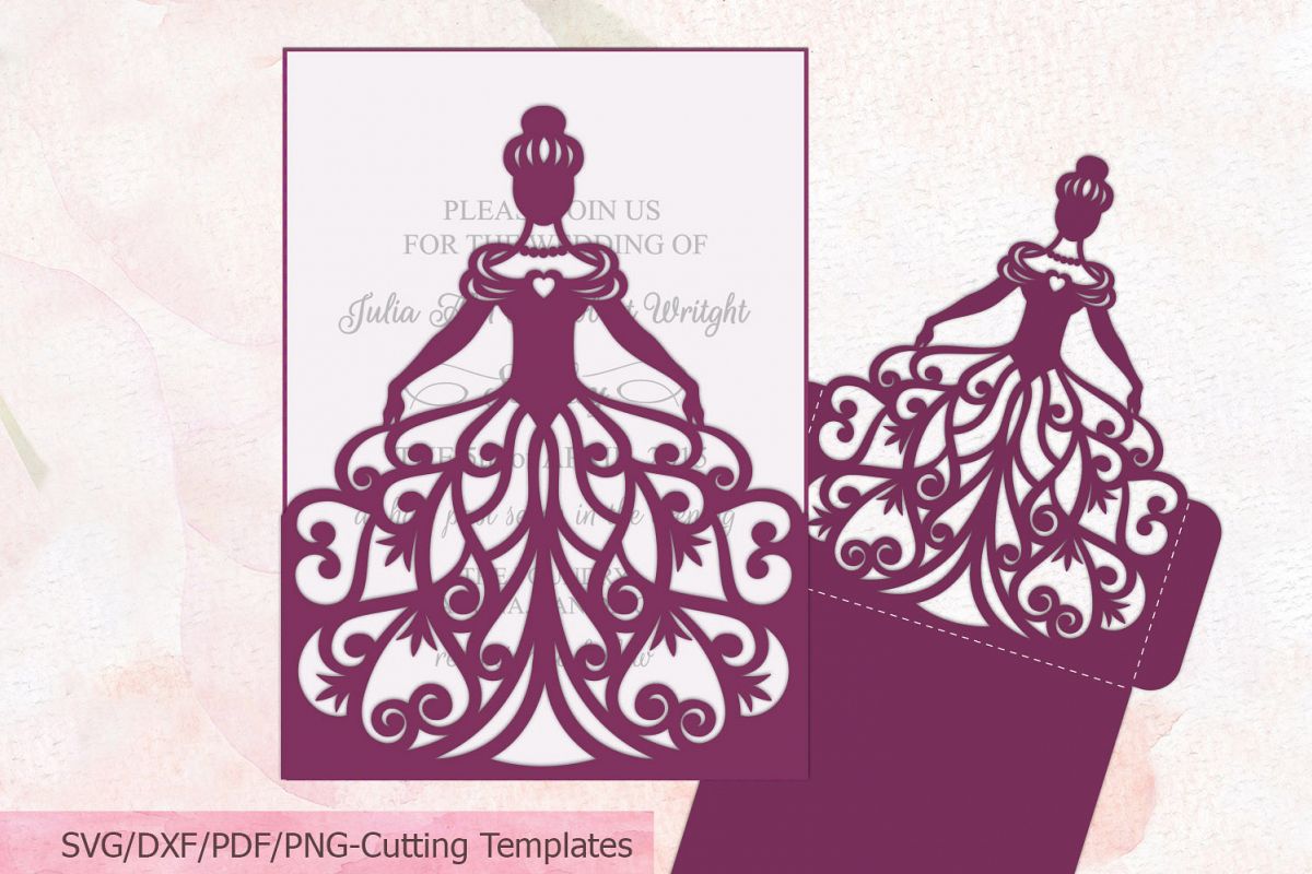 Princess Bride Pocket Envelope Wedding Invitation svg cut