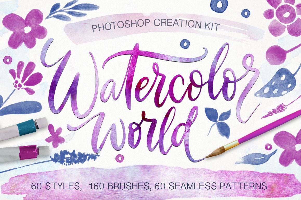 Watercolor world. Photoshop kit. example image 1