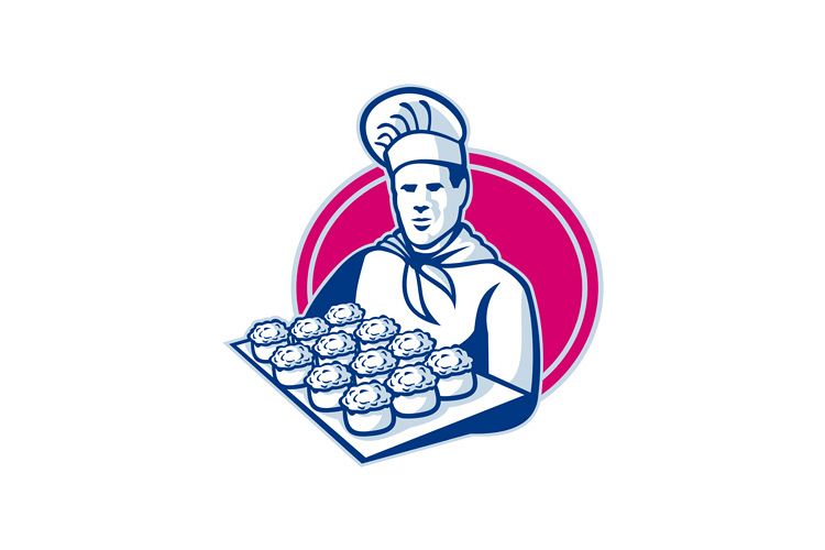 baker serving tray of pork meat pies retro example image 1