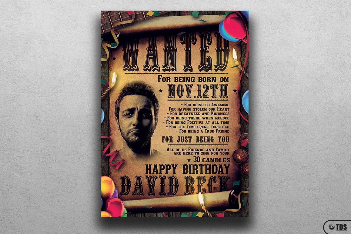 Wanted Birthday Party Flyer Template example image 1