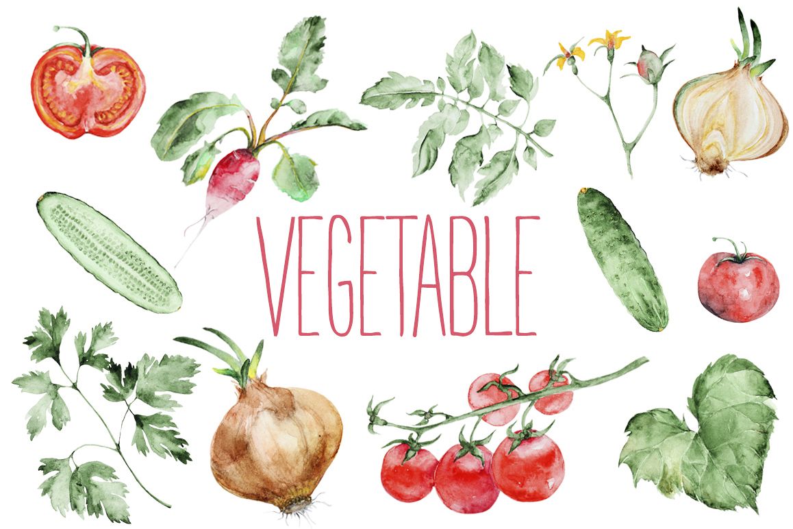 Watercolor vegetables set example image 1