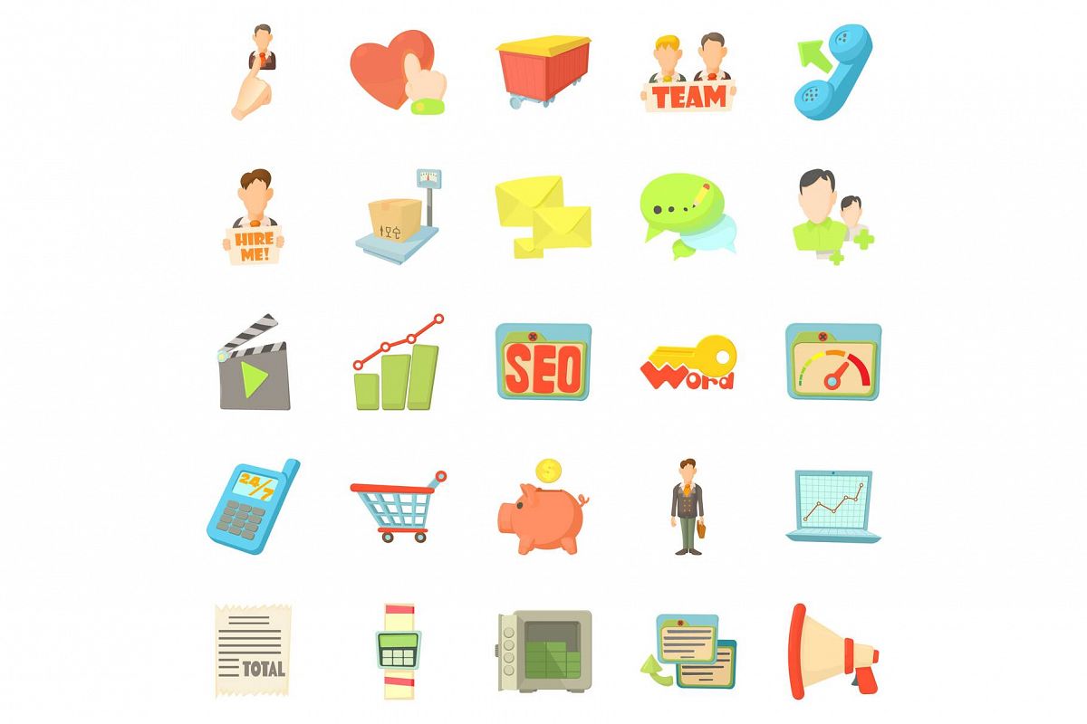 Bank account icons set, cartoon style example image 1