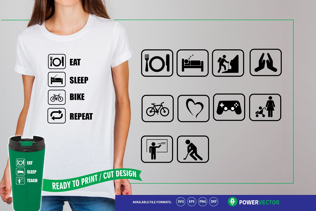 Eat Sleep Repeat Icons Svg Cut File for Crafters example image 1