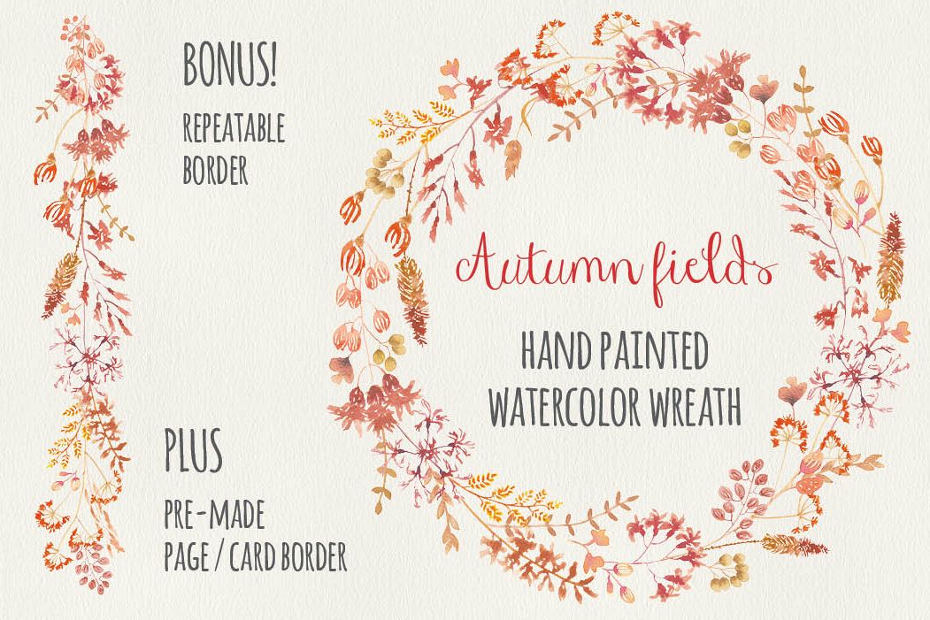 Watercolor wreath of field grasses example image 1