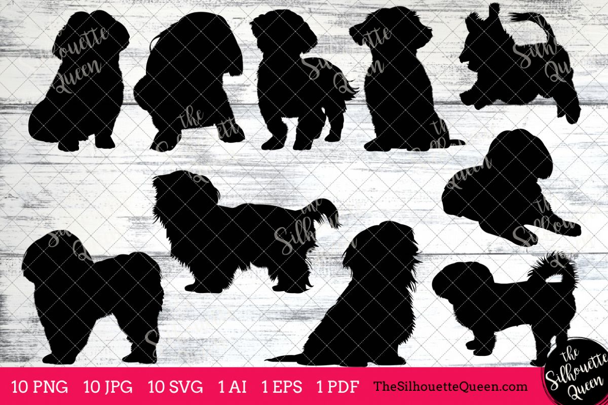 Shih Tzu Dog Silhouette Clipart Clip Art (AI, EPS, SVGs, JPGs, PNGs