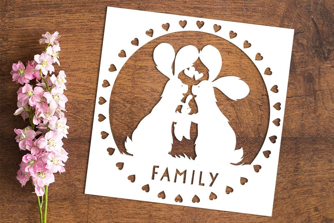 Family Bunnies - Paper Cutting Template example image 1