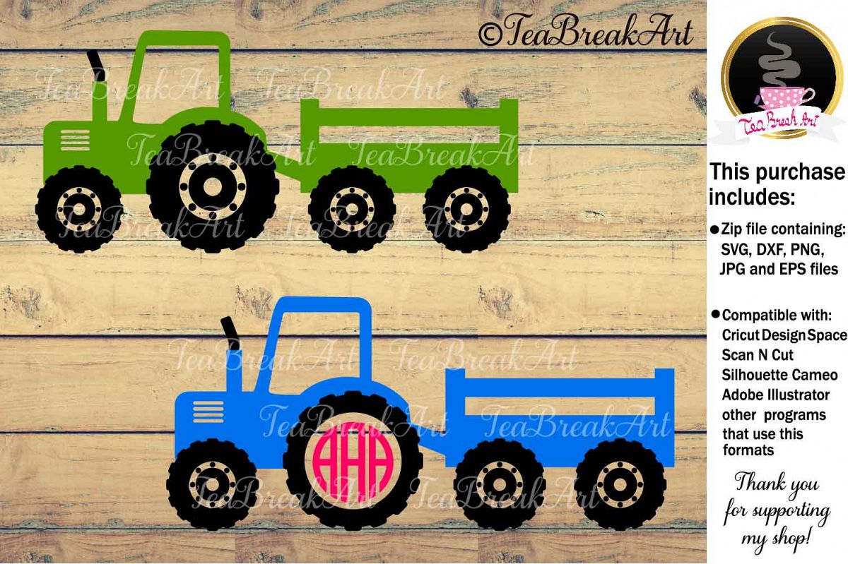 Farm Tractor with trailer Cutting Files SVG PNG EPS dxf 572