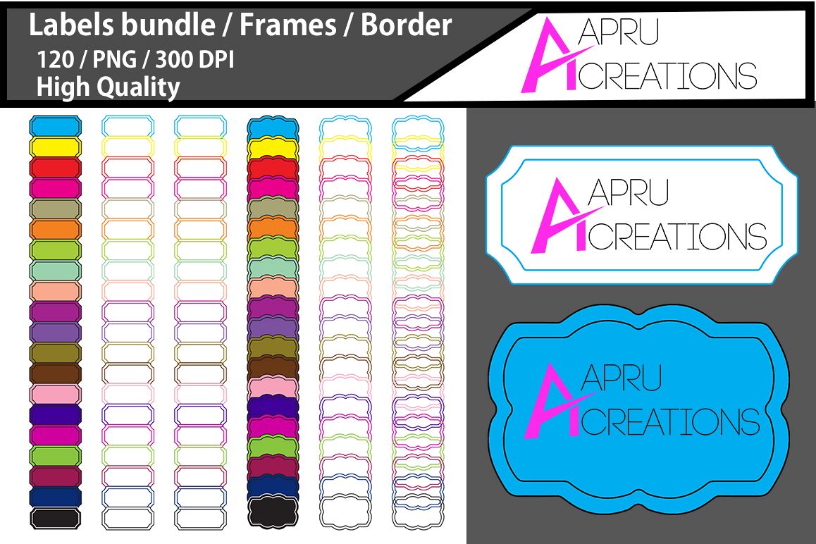 Label bundle / label high quality 120 / frames / borders / printable high quality designs / hand drawn frames / commercial use example image 1