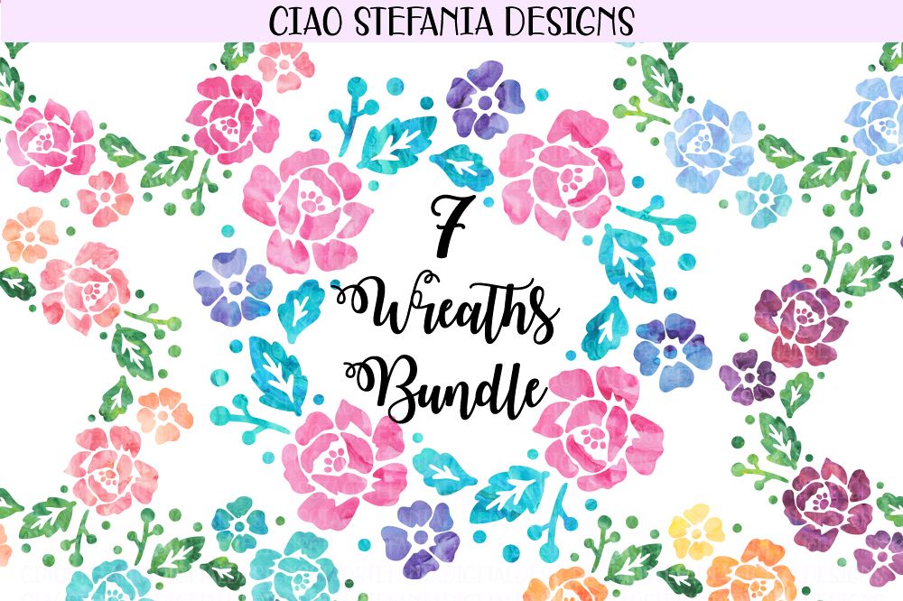 Floral Wreath Watercolor Wreaths Bundle Wedding Clipart Pack example image 1