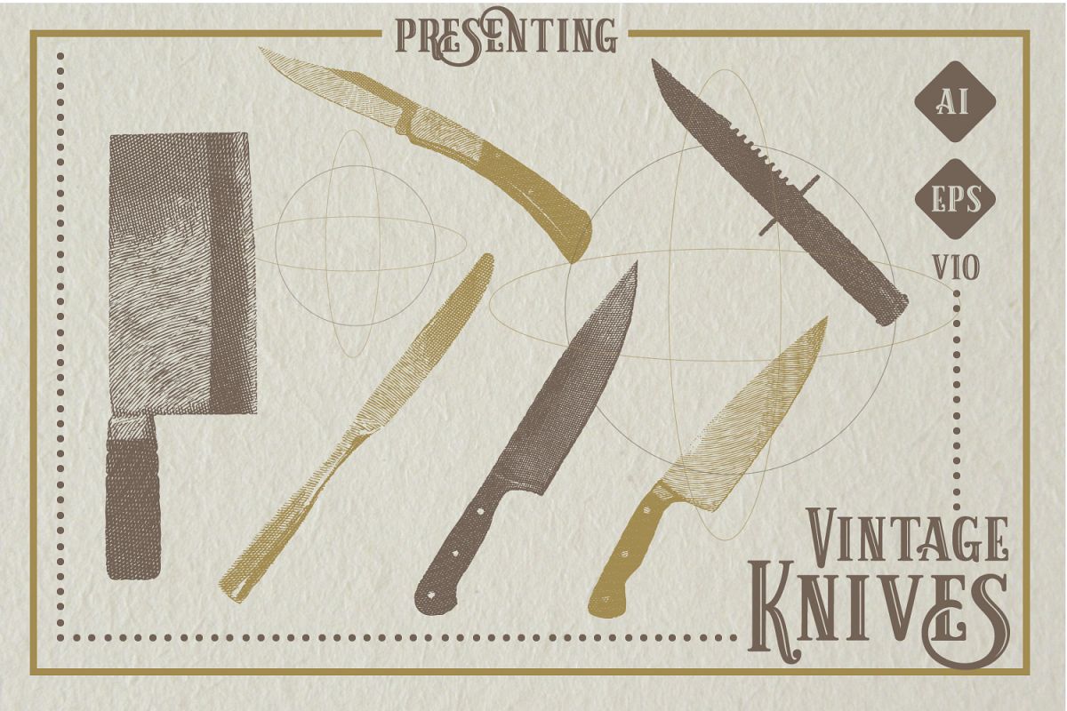Set of 6 Vintage Knives Vector example image 1