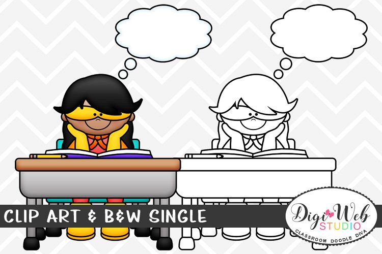 Clip Art & B&W Single - Superhero Girl Thinks Before Writing example image 1