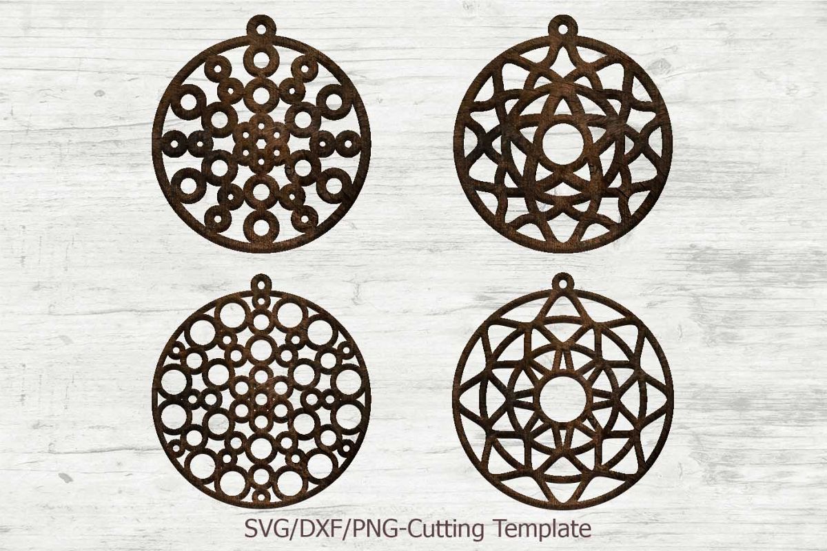 Download Mandala earrings bundle templates laser cut wood leather svg