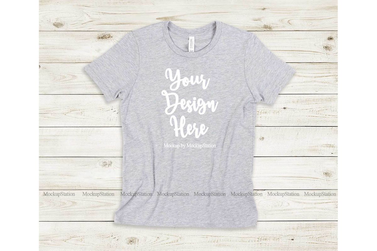 Kids Athletic Heather Tshirt Mockup, Bella Canvas 3001Y Tee example image 1