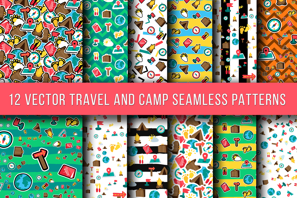 Travel And Camping Seamless Patterns example image 1