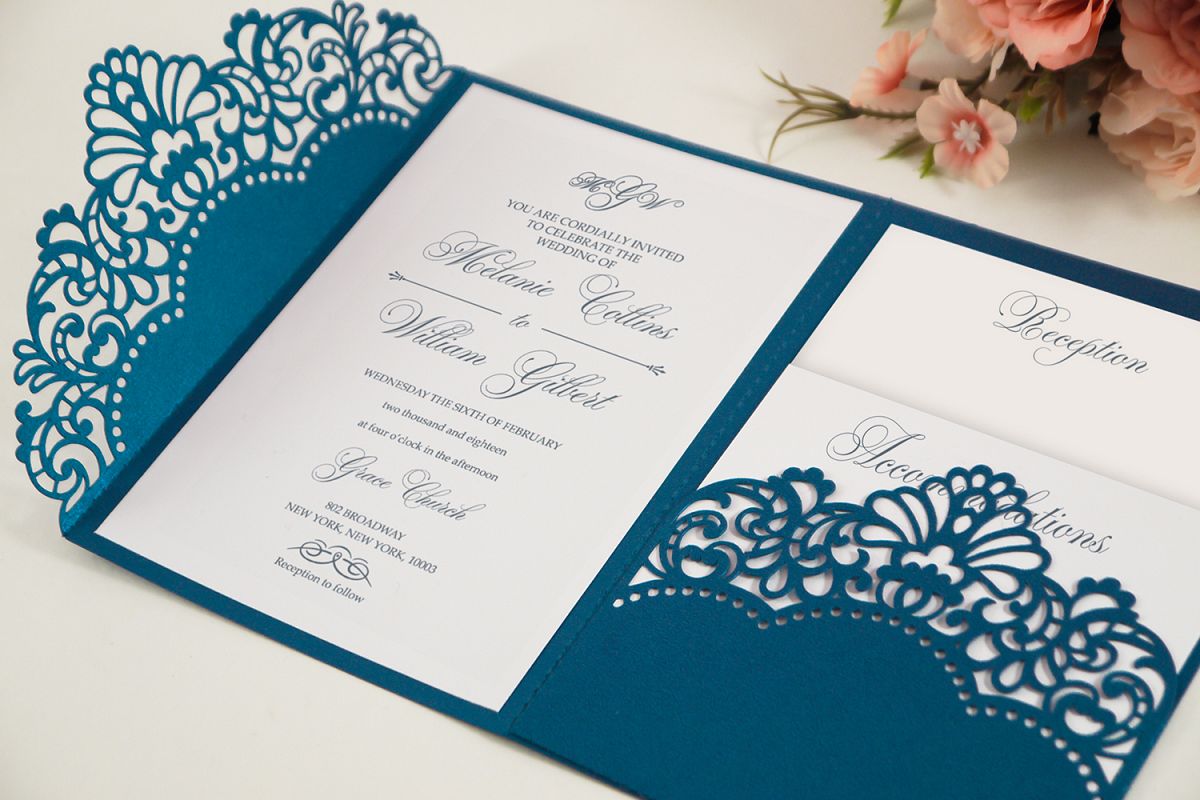 Laser cut wedding invitation, 5x7, Cricut Template, Tri Fold example image 1