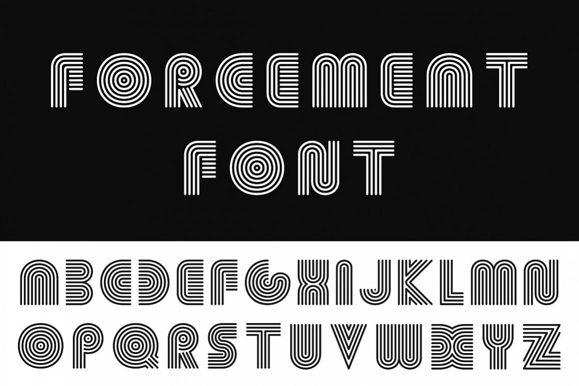 Vector striped alphabet. B&W letters example image 1