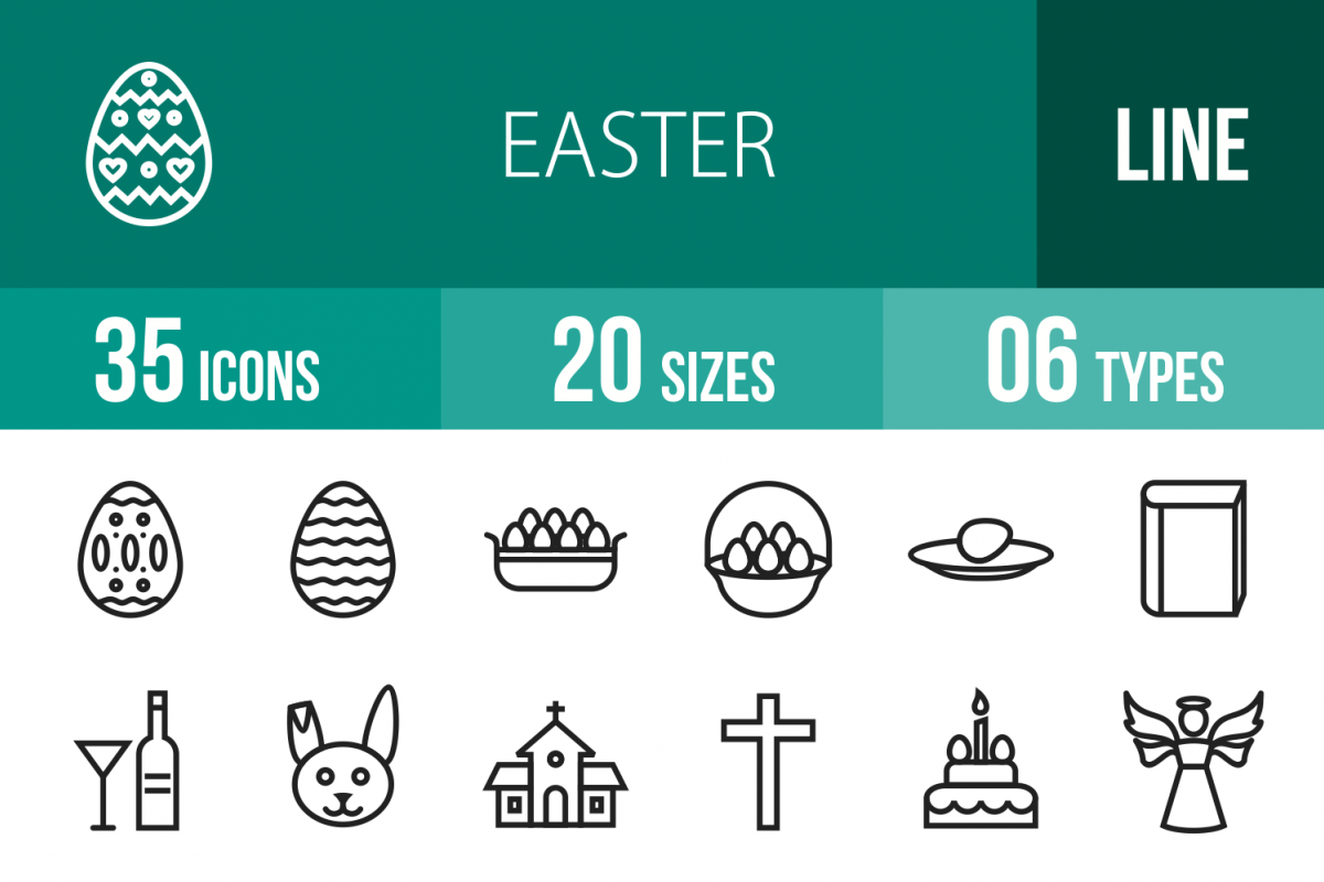35 Easter Line Icons example image 1