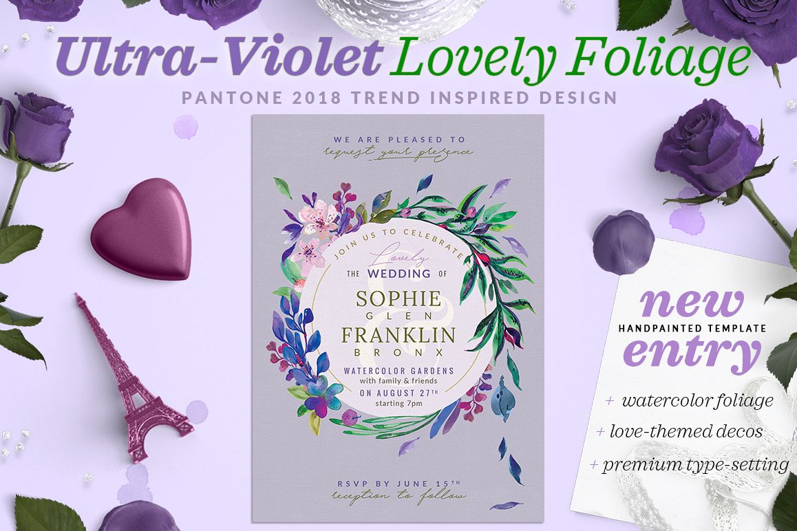 Ultra Violet Lovely Foliage Invite I Ultra Violet Lovely Foliage Invite I Example Image 1