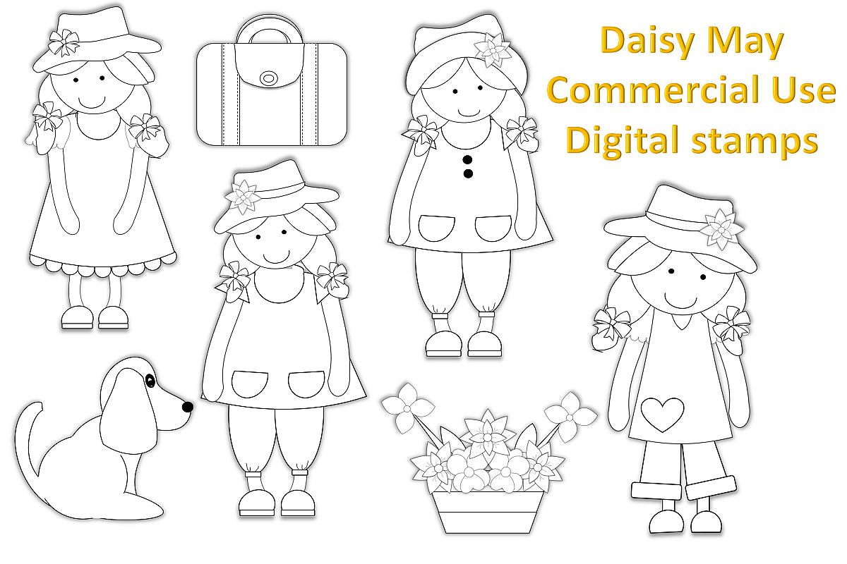 Daisy May Digital Stamps Clipart Illustration Commercial Use example image 1