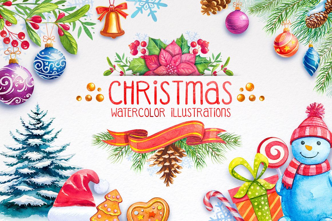 Christmas. Watercolor illustrations. example image 1