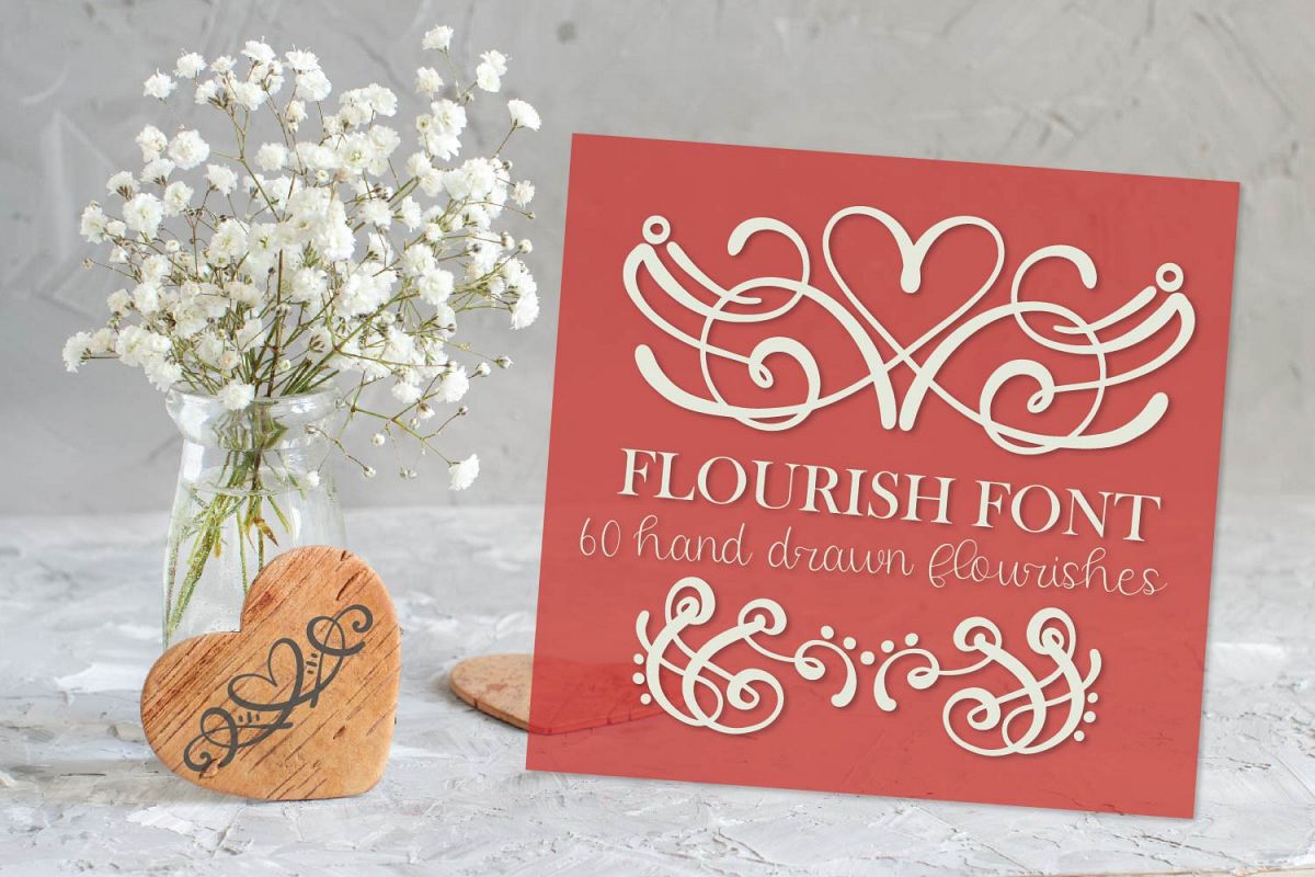 Flourish Font - 60 Hand Drawn Ornament Swooshes example image 1