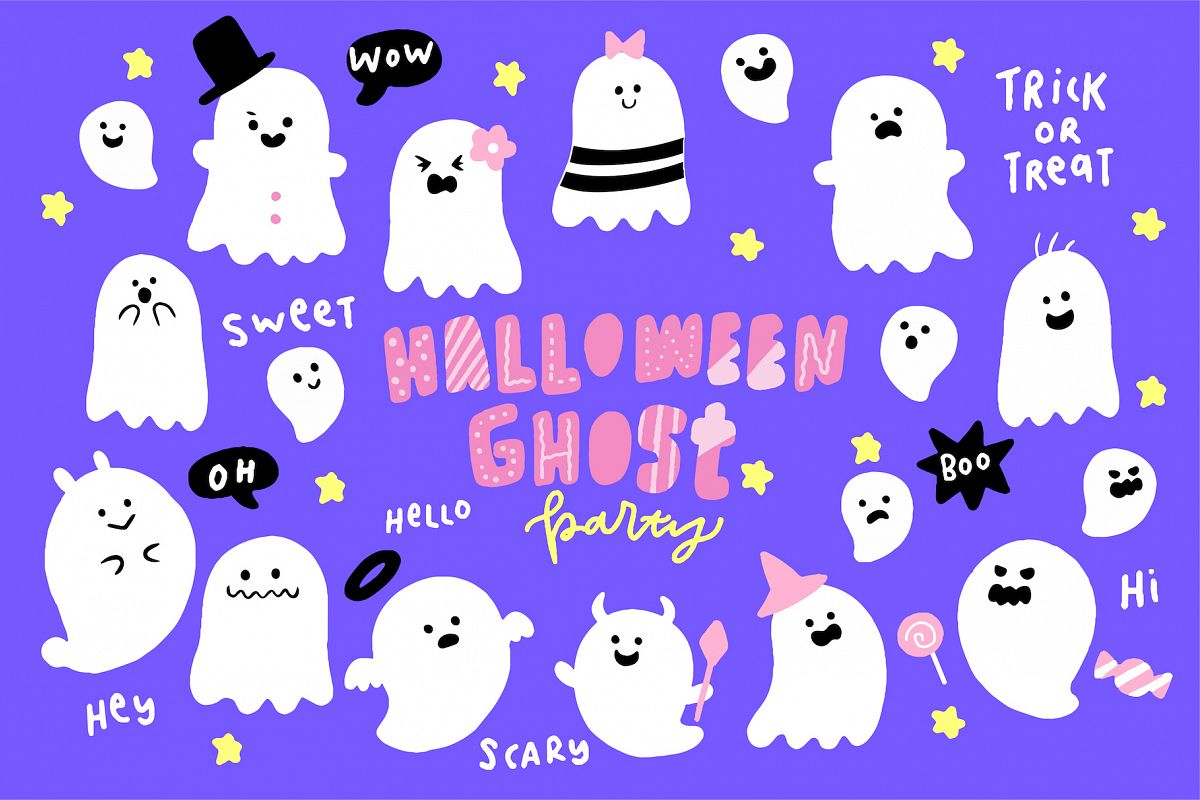 Cute Halloween Ghosts Illustrations example image 1