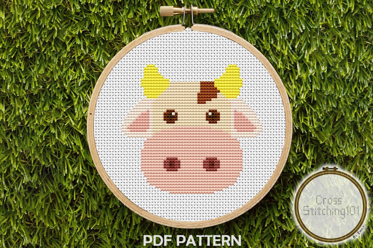 Brown Blanche Cow Cross Stitch Pattern -Instant Download PDF example image 1