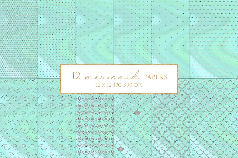 12 Silver Glitter Mermaid Digital Paper Pack example image 1