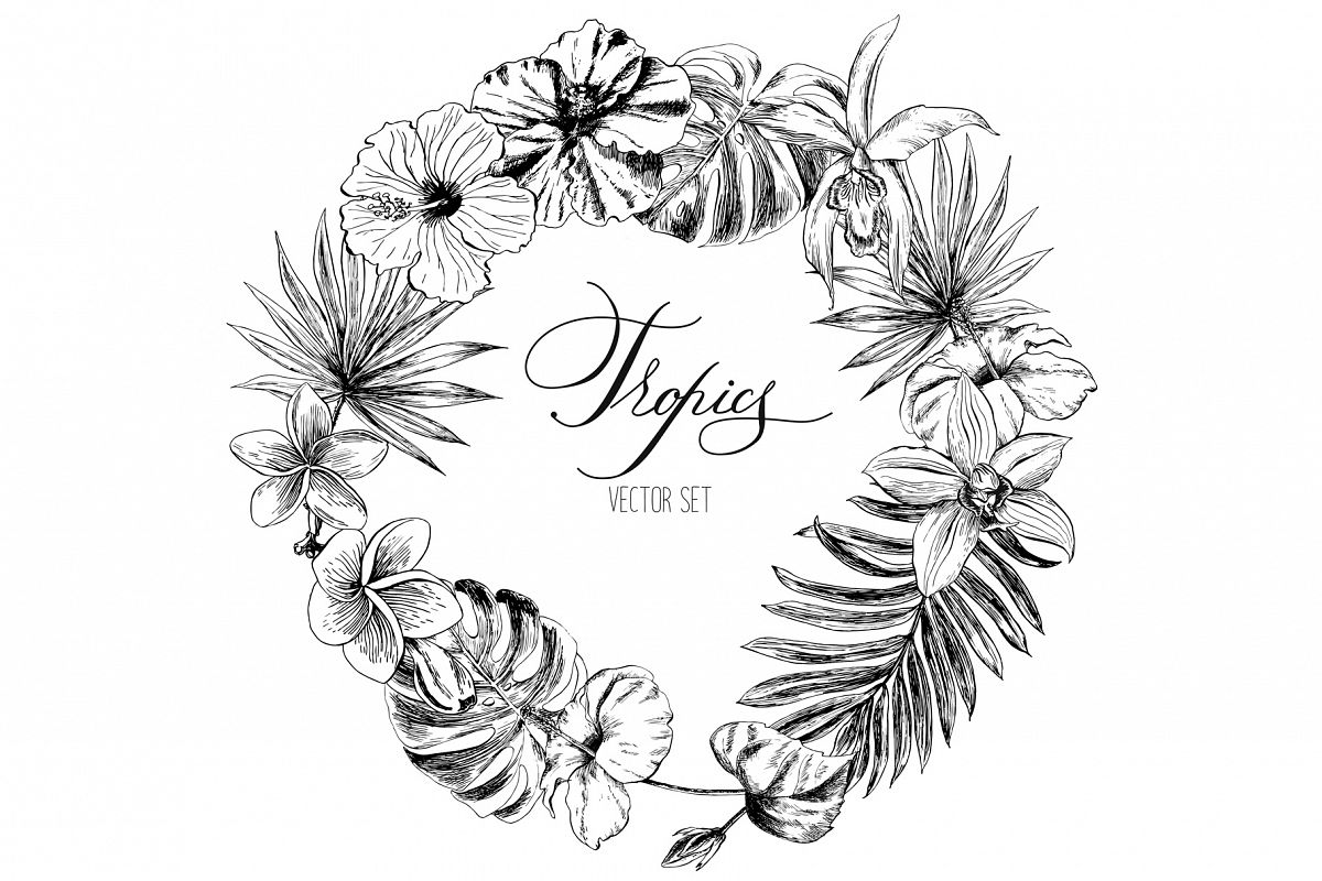 Tropical flowers and leaves example image 1