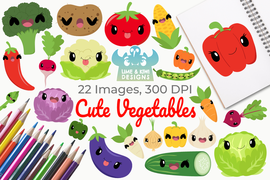 Cute Vegetables Clipart, Instant Download, Commercial Use example image 1