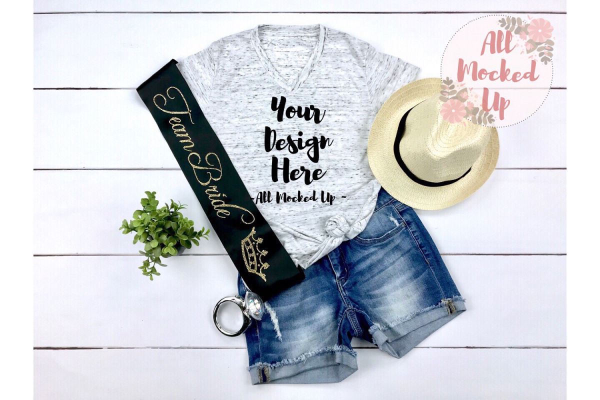 Bella Canvas 3005 White Marble Shirt Wedding Mock Up 3/19 example image 1