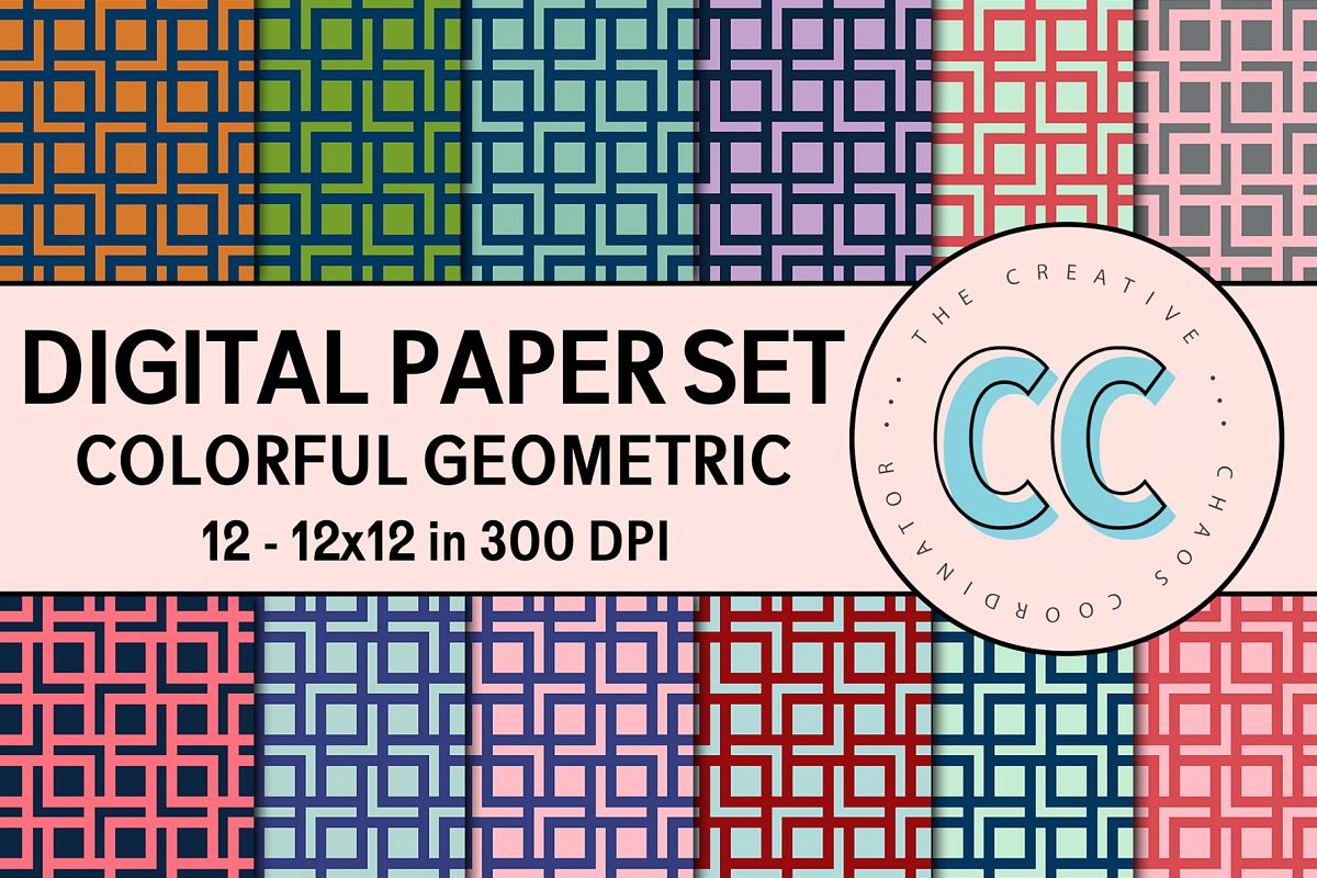 Geometric Colorful Patterns - Digital Paper Pack example image 1