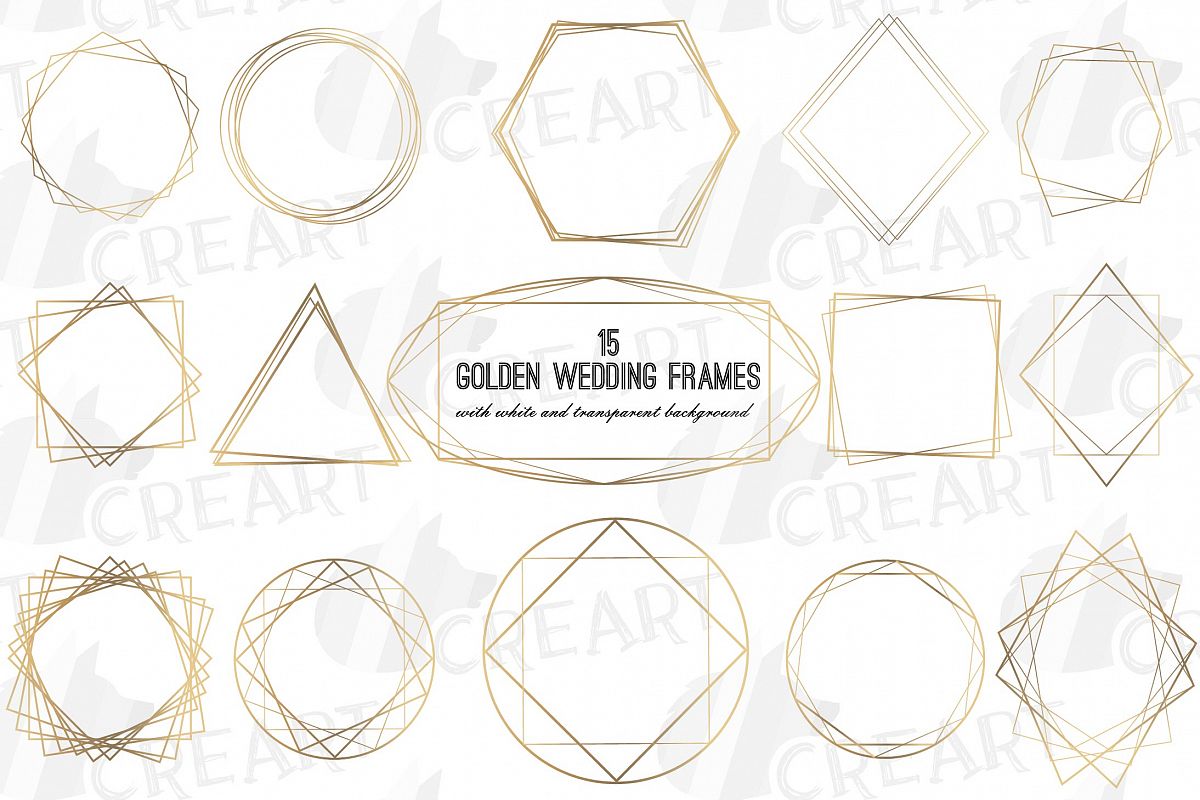 Elegant wedding geometric golden frames, lineal frames svg example image 1