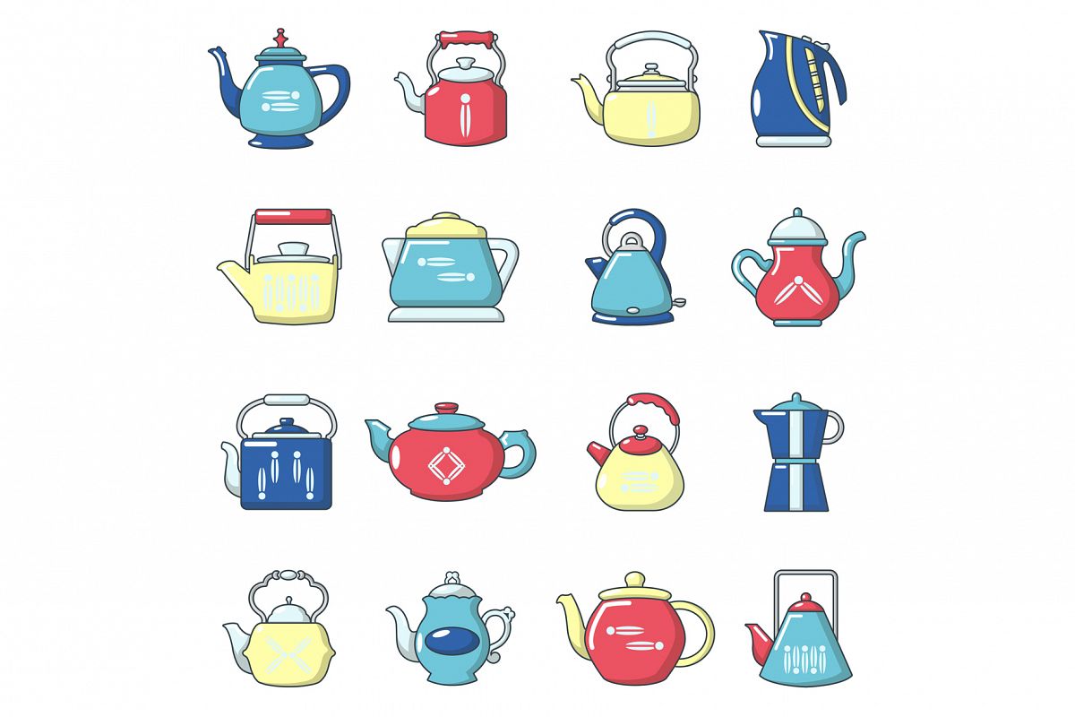 Teapot icons set, cartoon style example image 1