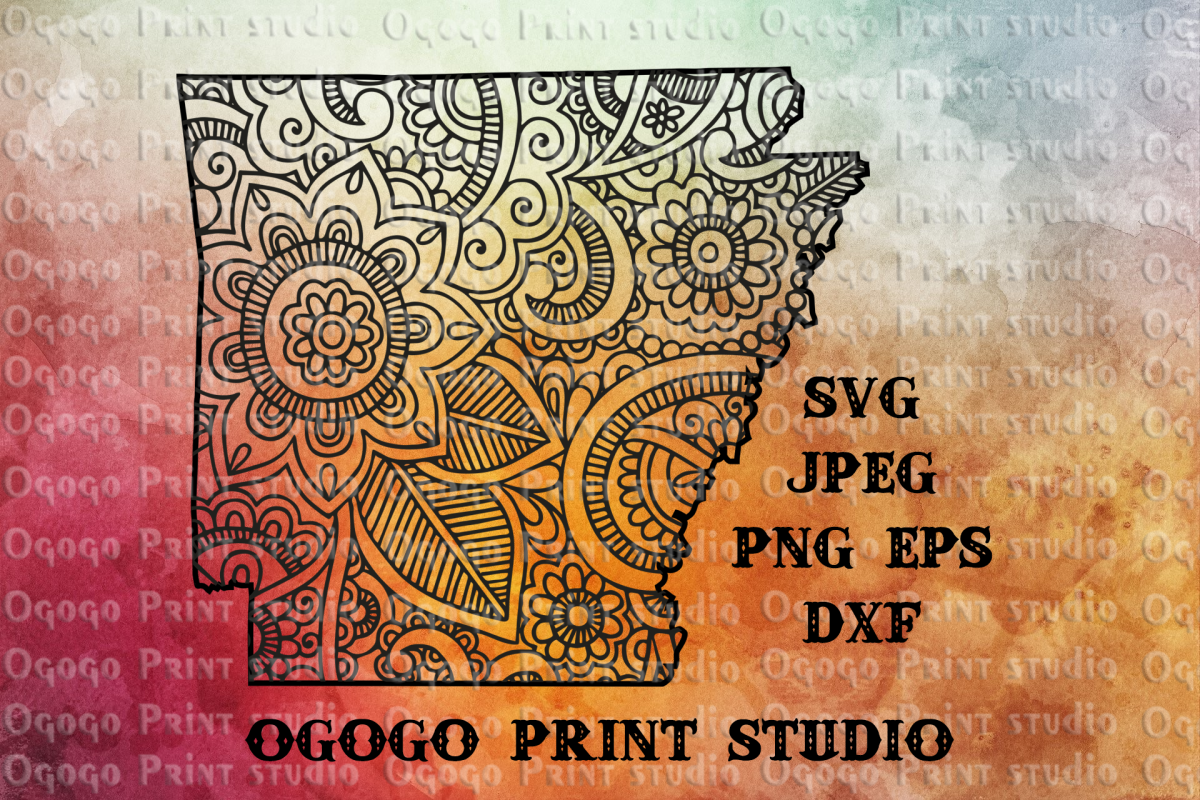 Arkansas Map SVG, Zentangle SVG, Mandala svg example image 1