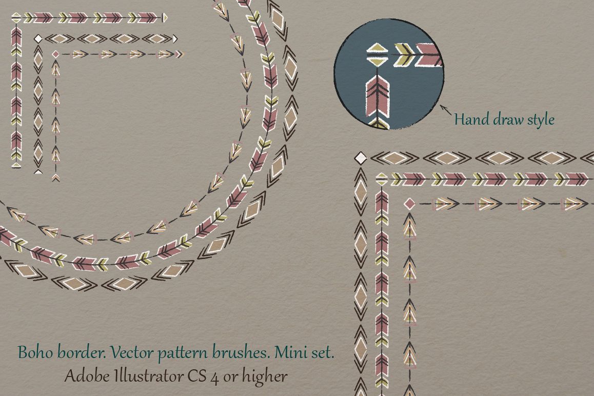 Boho border. Vector pattern brushes. Mini set. example image 1