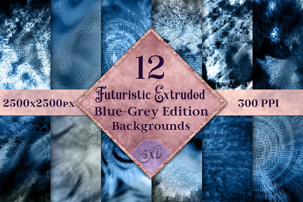 Futuristic Extruded Backgrounds Blue-Grey - 12 Image Set example image 1