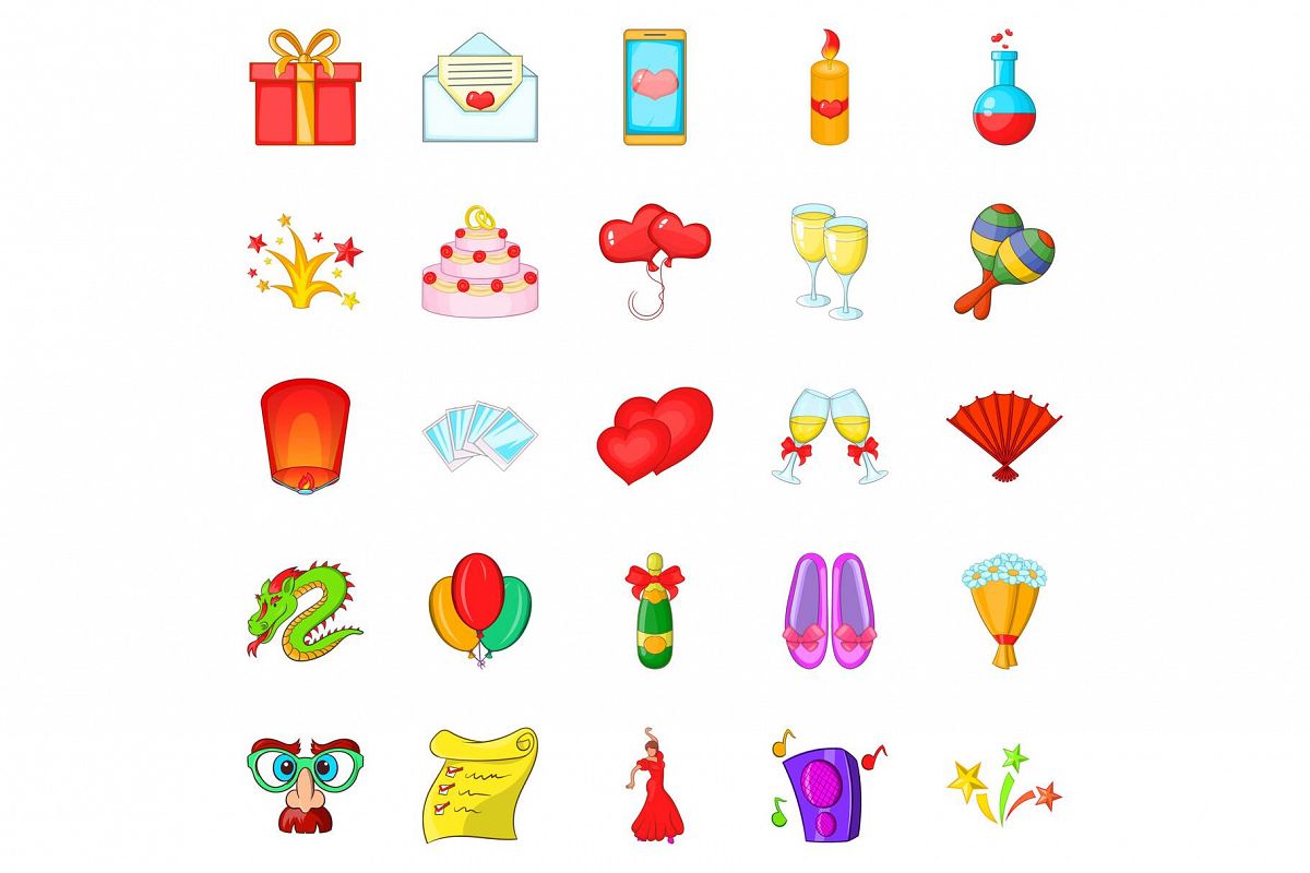 Partying icons set, cartoon style example image 1