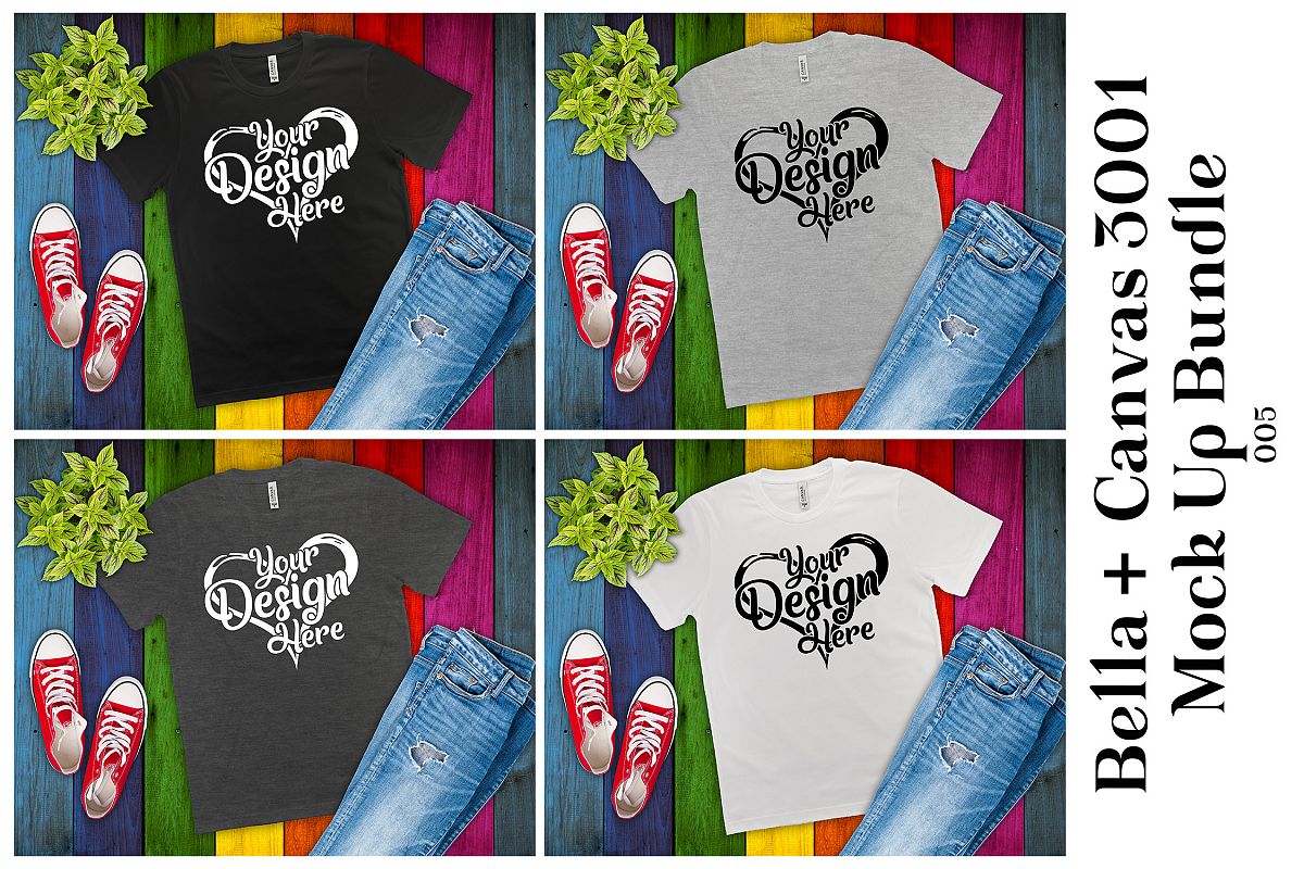 Bella Canvas Mockup 3001 Bundle Black White & Heather Grey example image 1
