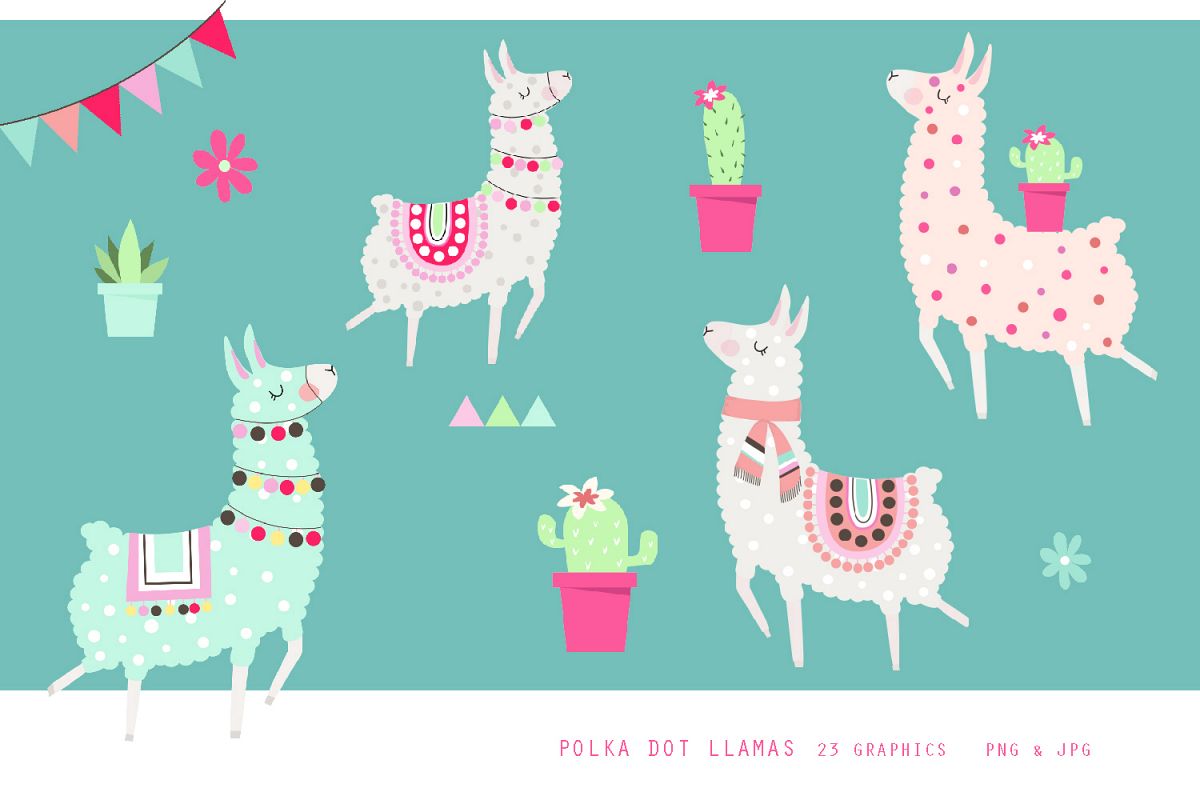Fun Polka Dot Llama Set - clipart, jpg, png, 300 dpi, vector example image 1