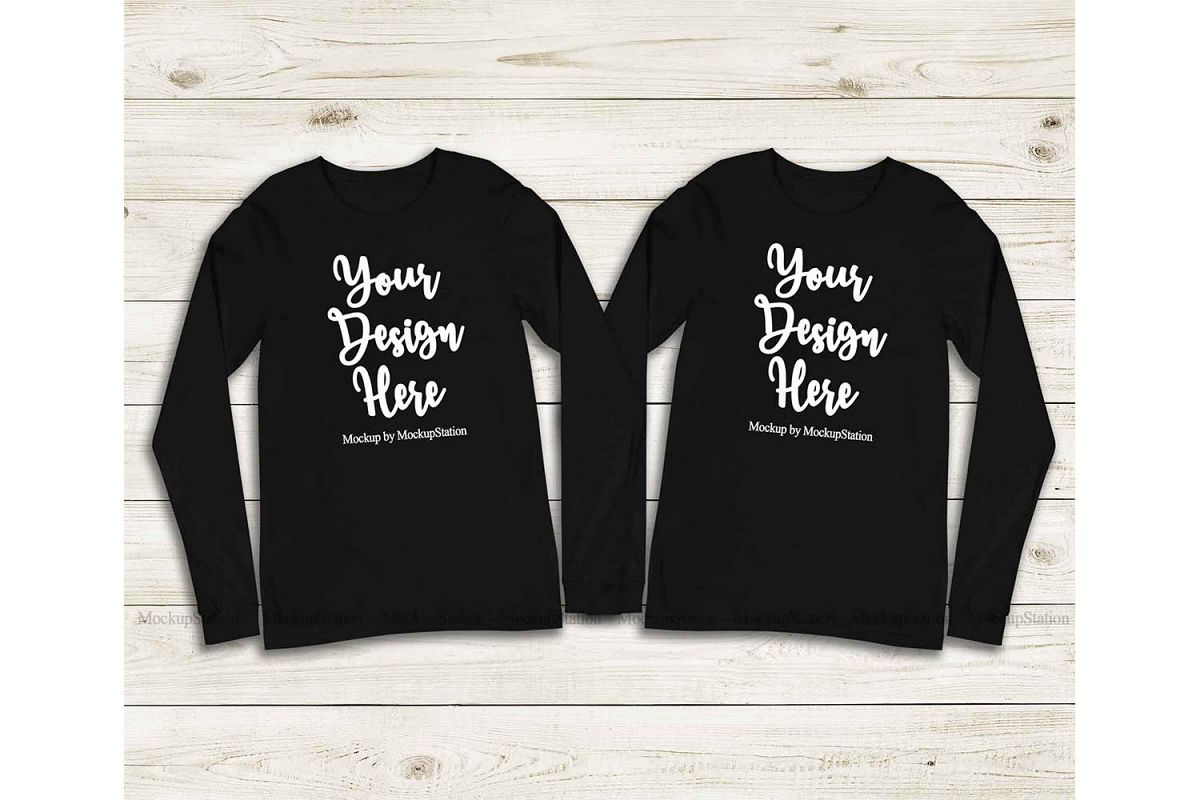 Matching Bella Canvas 3501 Black Long Sleeve Shirt Mockup example image 1