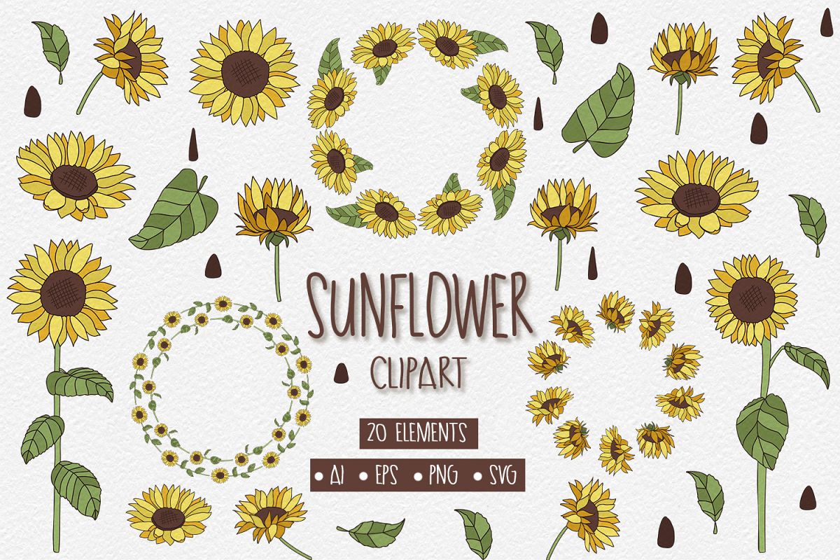 20 Sunflower Clipart Elements example image 1