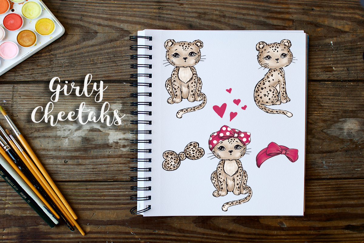Cute Girly Cheetahs Clip Art example image 1