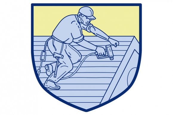 Roofer Working On Roof Shield Mono Line example image 1