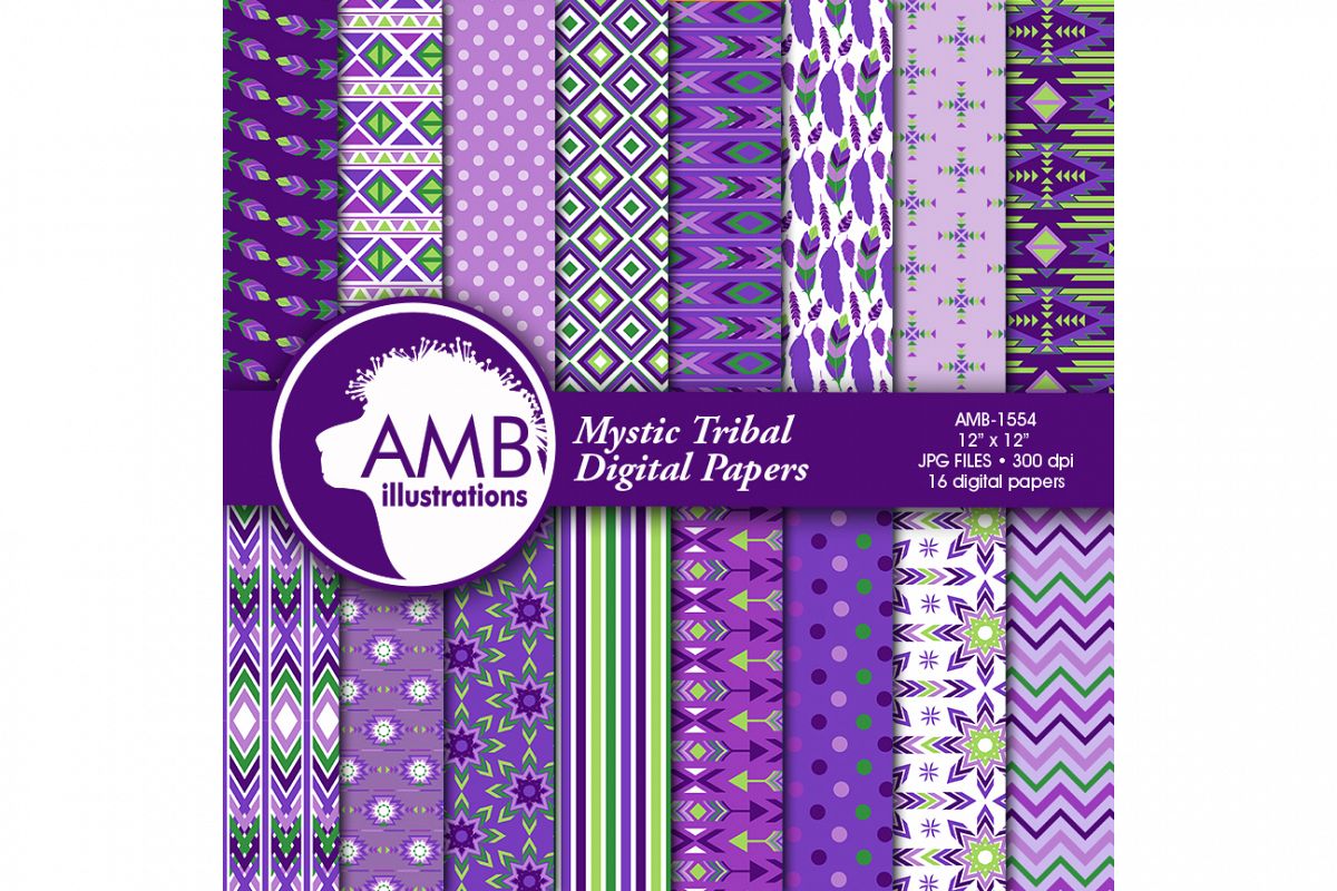 Arrows Tribal, Feathers Digital Papers, Tribal purpe Printable Papers, Arrows Triangles, Chevron, instant download, AMB-1554 example image 1